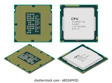 Vector illustration of central processing unit or CPU in flat and isometric styles