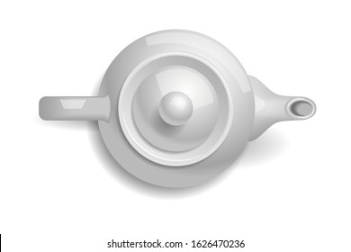 Vector illustration. Ceramic teapot. Top view. White teapot. View from above.