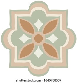 Vector illustration of ceramic tile with geometric and floral pattern for wall and floor decoration. Concrete stone surface background. Texture for print and interior design project.