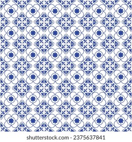 Ilustración vectorial, azulejos cerámicos, patrón azul, ornamento geométrico. Ilustración del vector