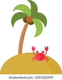 Vector illustration of a certain island with a palm tree and a crab.