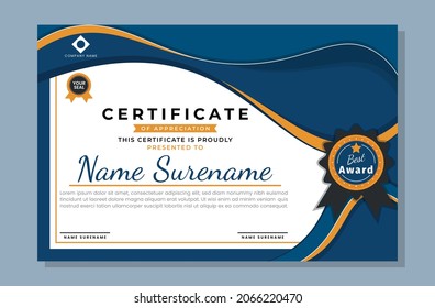 Ilustración vectorial Modelo de certificado de logro diseño moderno con una insignia de lujo dorada. Uso para impresión, certificado, diploma, graduación