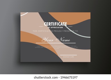 Vector illustration of Certificate of appreciation template, Black and brown color. Certificate border template with luxury and modern line pattern.