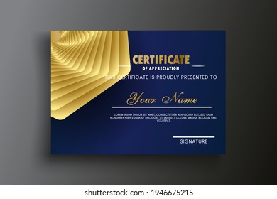 Vector illustration of Certificate of appreciation template, gold and blue color. Certificate border template with luxury and modern line pattern.