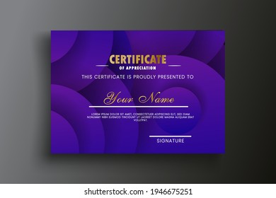 Vector illustration of Certificate of appreciation template, purple and blue color. Certificate border template with luxury and modern line pattern.
