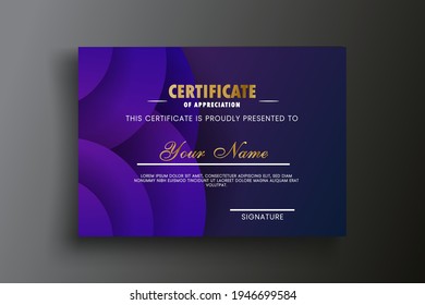 Vector illustration of Certificate of appreciation template, purple and blue color. Certificate border template with luxury and modern line pattern.