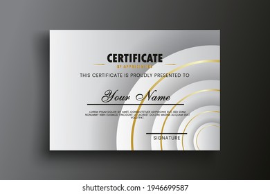 Ilustración vectorial de la plantilla de certificado de apreciación, color dorado y blanco. Plantilla de borde de certificado con diseño de línea de lujo y moderno.