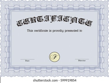 Vector illustration of Certificate or diploma template icon in blue.
