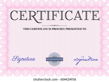 Vector Illustration of Certificate or diploma template Pink color.
