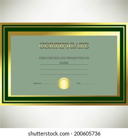 Vector illustration of Certificate, golden - green background