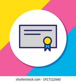 Vector illustration of certificate icon colored line. Beautiful studies element also can be used as diploma icon element.