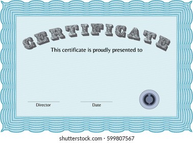 Vector illustration of certificate icon in sky blue.
