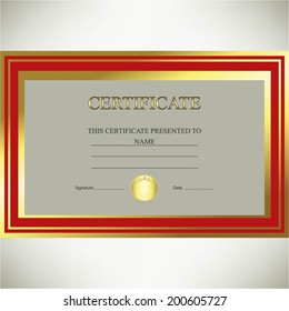 Vector illustration of Certificate, red - gold background
