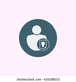 Vector illustration of certificate sign icon on blue circle background.