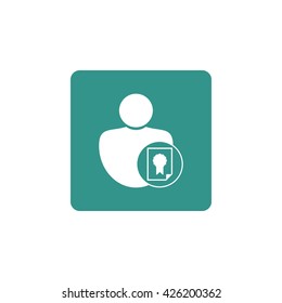 Vector illustration of certificate sign icon on green background.