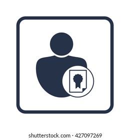 Vector illustration of certificate sign icon on blue round background.