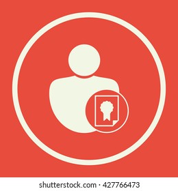 Vector illustration of certificate sign icon on red background.