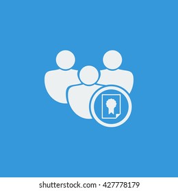 Vector illustration of certificate sign icon on blue background.
