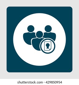 Vector illustration of certificate sign icon on blue background.