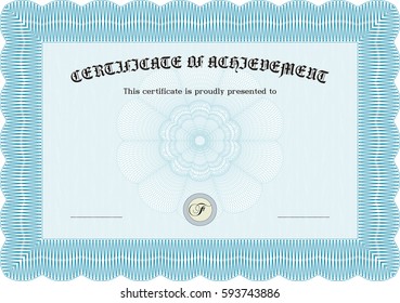 Ilustración vectorial de la plantilla de certificado en color azul
