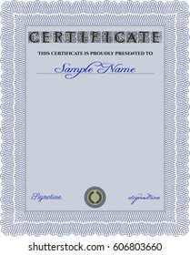 Ilustración vectorial de la plantilla de certificado en color azul
