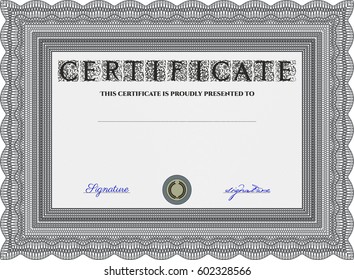 Vector illustration of Certificate template or diploma template. Complex background. Vector pattern that is used in currency and diplomas.Superior design. Grey color.

