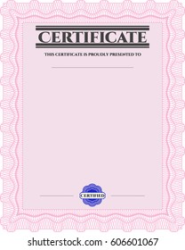 ilustración vectorial de plantilla de certificado o plantilla de diploma. Fondo complejo. Patrón vectorial que se utiliza en moneda y diplomas.Diseño superior. Color rosa.
