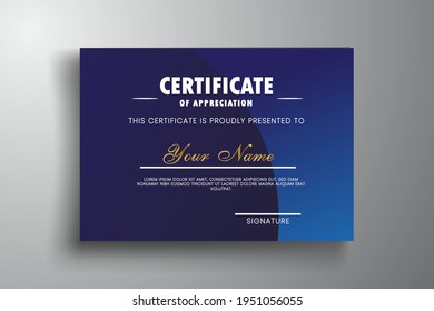 Ilustración vectorial de la plantilla de certificado con fondo abstracto moderno. Certificado de apreciación, modelo de diseño de diploma de premio.