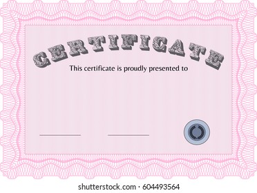 Ilustración vectorial de la plantilla de certificado en color rosa
