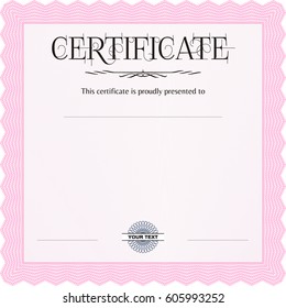 Ilustración vectorial de la plantilla de certificado en color rosa
