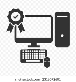 Vector illustration of certified computer icon in dark color and transparent background(PNG).