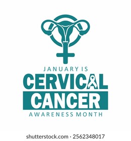 Vector illustration for Cervical Cancer Awareness Month. Includes medical uterus icon, bold typography, and clean white background. 