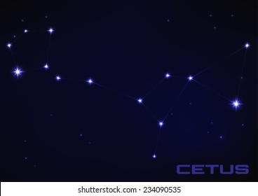 Vector illustration of Cetus constellation in blue 