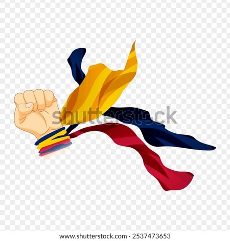 Vector illustration of Chad flag wrapped around hand wrist on transparent background