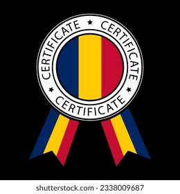 Vector illustration of Chad ribbon certificate on black background.
