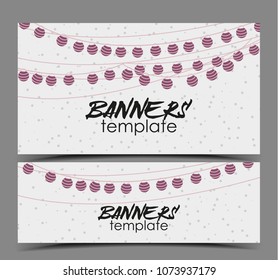 Vector illustration with a chain of colored lanterns. Happy birthday card, party celebration. Banner template
