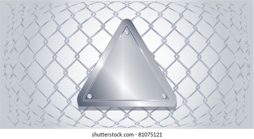 Vector illustration of chain fence with a metal sign on it