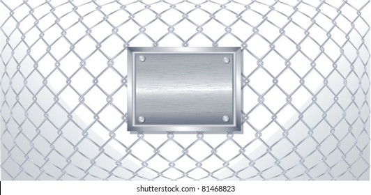 Vector illustration of chain fence with a metal sign on it