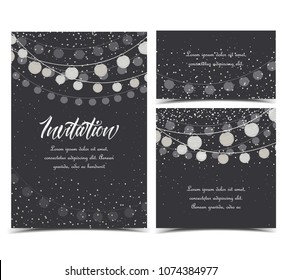 Vector illustration chain of lanterns. Invitation card, party celebration. Set of greeting cards