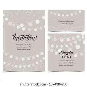Vector illustration chain of lanterns. Invitation card, party celebration. Set of greeting cards