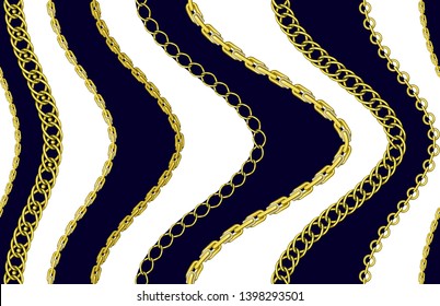 Vector illustration of chain, located . Seamless pattern with gold chains on white background is suitable for fashion design, women fashion, stylish accessories.