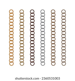 Vector illustration of chain pattern set. Cartoon metal chain borders and frames. Isolated on white background. Vector icon set.