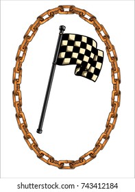 Vector illustration of chain and race flag motorcycle elements