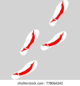 Vector illustration of chain of trails of shoes isolated on grey background, painted in the colors of national flag of Isla Pascua (Rapa Nui)