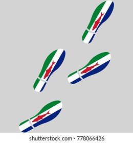 Vector illustration of chain of trails of shoes isolated on grey background, painted in the colors of national flag of Federal Dependencies of Venezuela