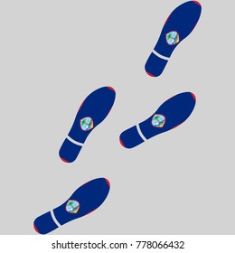 Vector illustration of chain of trails of shoes isolated on grey background, painted in the colors of national flag of Guam