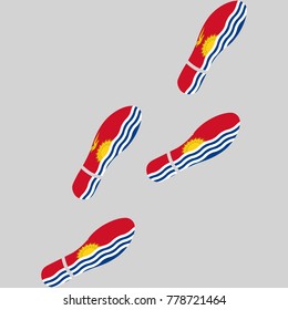 Vector illustration of chain of trails of shoes isolated on grey background, painted in the colors of national flag of Kiribati