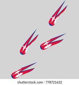 Vector illustration of chain of trails of shoes isolated on grey background, painted in the colors of national flag of Nepal