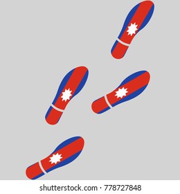 Vector illustration of chain of trails of shoes isolated on grey background, painted in the colors of national flag of Wa State