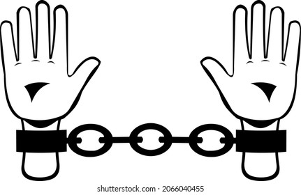 Ilustración vectorial de las manos encadenadas, dibujadas en blanco y negro